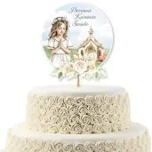 topper papierowy na tort dziewczynka i kosciol dekoracja na komunie swieta 20 x 10 cm