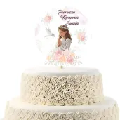 topper papierowy na tort dziewczynka w albie dekoracja na komunie swieta 20 x 10 cm
