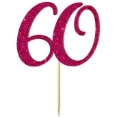 topper z pleksy liczba 60 rozowy brokat 18 cm