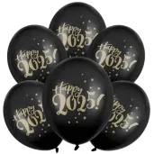 xx balony 30cm happy 2025 pastel black 1 op 6 szt