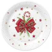 xx talerzyki papierowy checked bow with candy cane 22 cm 8 szt