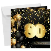 xx zaproszenie 80 urodziny czarno zloty