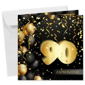 xx zaproszenie 90 urodziny czarno zloty