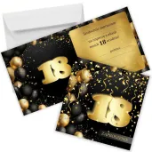 zaproszenia na 18 urodziny classic czarno zloty 15x15 cm 8 szt