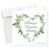 zaproszenia na komunie eukaliptusowe serce pierwsza komunia swieta 15x15 cm 8 szt