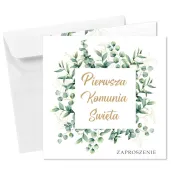 zaproszenia na komunie kwadratowy eukaliptus pierwsza komunia swieta 15x15 cm 8 szt