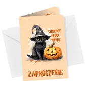 zaproszenie halloween cukierek albo psikus z kotem 9x13 cm 1 szt