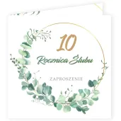 zaproszenie na 10 rocznice slubu jubileusz gody eukaliptus beauty biale z koperta 15 cm 1 szt