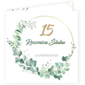 zaproszenie na 15 rocznice slubu krysztalowe gody eukaliptus beauty biale z koperta 15 cm 1 szt