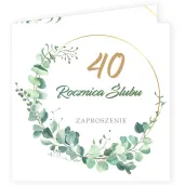 zaproszenie na 40 rocznice slubu rubinowe gody eukaliptus beauty biale z koperta 15 cm 1 szt