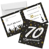 zaproszenie na 70 urodziny glamour birthday z koperta czarne eleganckie 15x15 cm 1 szt