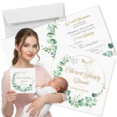 zaproszenie na chrzest swiety eukaliptus beauty personalizowane z imieniem koperta x1