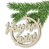 zawieszka drewniana bombka wesolych swiat 83 x 82 mm