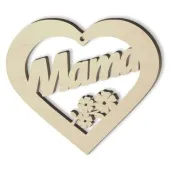 zawieszka drewniana serce mama z kwiatkiem 90x80 mm