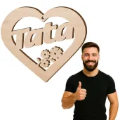 zawieszka drewniana serce tata z kwiatkiem 90x80 mm