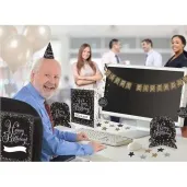 zestaw dekoracji happy birthday czarno zloty amscan