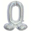 balon foliowy cyfra 0 stojaca holograficzna srebrny godan 28 dgt