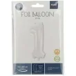 balon foliowy cyfra 1 metaliczny mat bialy folat 34 dgt