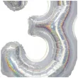 balon foliowy cyfra 3 stojaca srebrny holograficzny godan 28 dgt