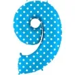 balon foliowy cyfra 9 groszki niebieski grabo 40 dgt