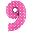 balon foliowy cyfra 9 groszki rozowy grabo 40 dgt
