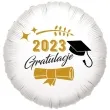 balon foliowy gratulacje biret i dyplom 2023 bialy 18 rnd