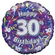 balon foliowy happy birthday 30 fioletowy holograficzny oaktree 18