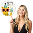 balon foliowy happy birthday gepard dekoracja na urodziny bialy 18 rnd
