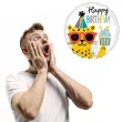 balon foliowy happy birthday gepard dekoracja na urodziny bialy 18 rnd