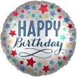 balon foliowy happy birthday kolorowe gwiazdki dekoracja na urodziny bialy satynowy 18 rnd