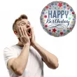 balon foliowy happy birthday kolorowe gwiazdki dekoracja na urodziny bialy satynowy 18 rnd