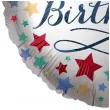 balon foliowy happy birthday kolorowe gwiazdki dekoracja na urodziny bialy satynowy 18 rnd