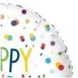 balon foliowy happy birthday kolorowe konfetti dekoracja na urodziny bialy 18 rnd