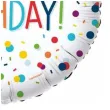 balon foliowy happy birthday kolorowe konfetti dekoracja na urodziny bialy 18 rnd