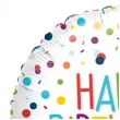 balon foliowy happy birthday kolorowe konfetti dekoracja na urodziny bialy 18 rnd