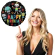 balon foliowy happy birthday roboty dekoracja na urodziny czarny 18 rnd