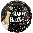 balon foliowy happy birthday you are fabulous amscan czarny 18 rnd