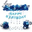 balon foliowy love happy birthday srebrno granatowe partypal zestaw 102 szt