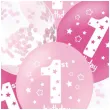 balony 1 birthday urodziny bialo rozowe partypal 12 6 szt