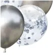 balony chrom mix z konfetti srebrne partypal zestaw