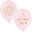 balony komunia swieta golabek i ihs w ornamencie rozowy jasny 12 6 szt