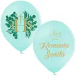 balony komunia swieta golabek i ihs z eukaliptusem mietowy 12 6 szt