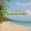 baner aloha z monstera i flamingiem rozowo zielona 1 5 m