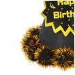czapeczka urodzinowa happy birthday brokatowa z pomponem i puchem czarny partypal 17 cm