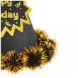 czapeczka urodzinowa happy birthday brokatowa z pomponem i puchem czarny partypal 17 cm
