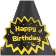 czapeczka urodzinowa happy birthday brokatowa z pomponem i puchem czarny partypal 17 cm