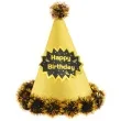 czapeczka urodzinowa happy birthday brokatowa z pomponem i puchem zloty partypal 17 cm
