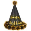 czapeczka urodzinowa happy birthday opalizujaca z pomponem i puchem zloty partypal 17 cm