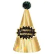 czapeczka urodzinowa happy birthday opalizujaca z pomponem zloty partypal 17 cm