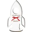dekoracja 3d rakieta na lizak zdobywaj swiat biala 14 cm